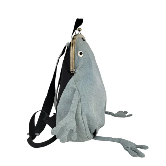 Gym Master Fluke Frog Mini Backpack Bleached Denim Japan Gamaguchi Frame Rare - Picture 5 of 16